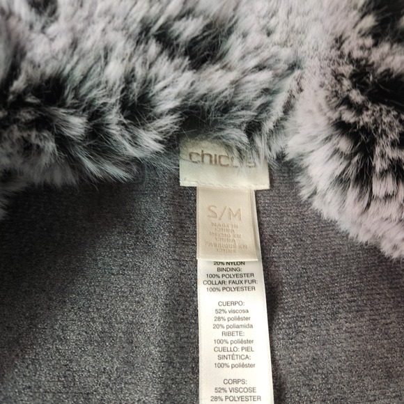 Chicos Cardigan Womens Size Medium Gray Fur Collar Cape Shawl Poncho Sweater Zip - Picture 4 of 6